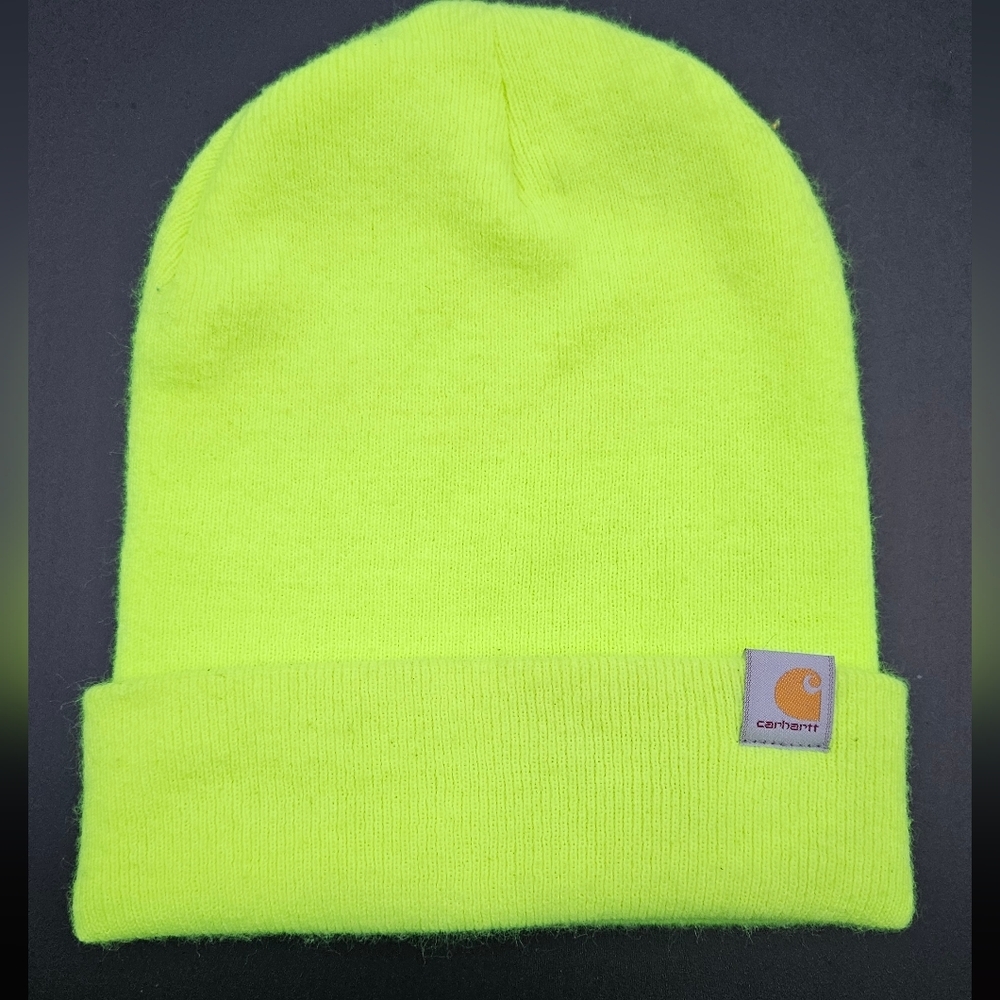 Carhartt Neon Green Acrylic Beanie Hat | Adult One Size | Winter Work Cap - Picture 1 of 7